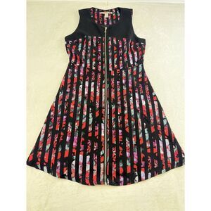 Forever 21 Dress Womens Small Black Red Sleeveless Zip Front Fit Flare Floral